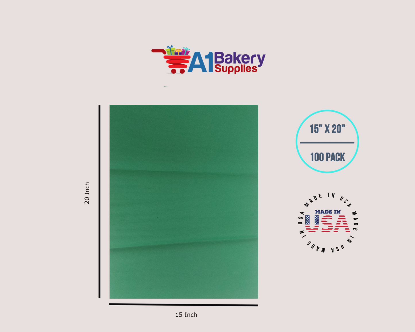 Festive Gren Tissue Paper Squares, Bulk 100 Sheets, Premium Gift Wrap and Art Supplies for Birthdays, Holidays, or Presents by A1BakerySupplies, Large 15 Inch x 20 Inch