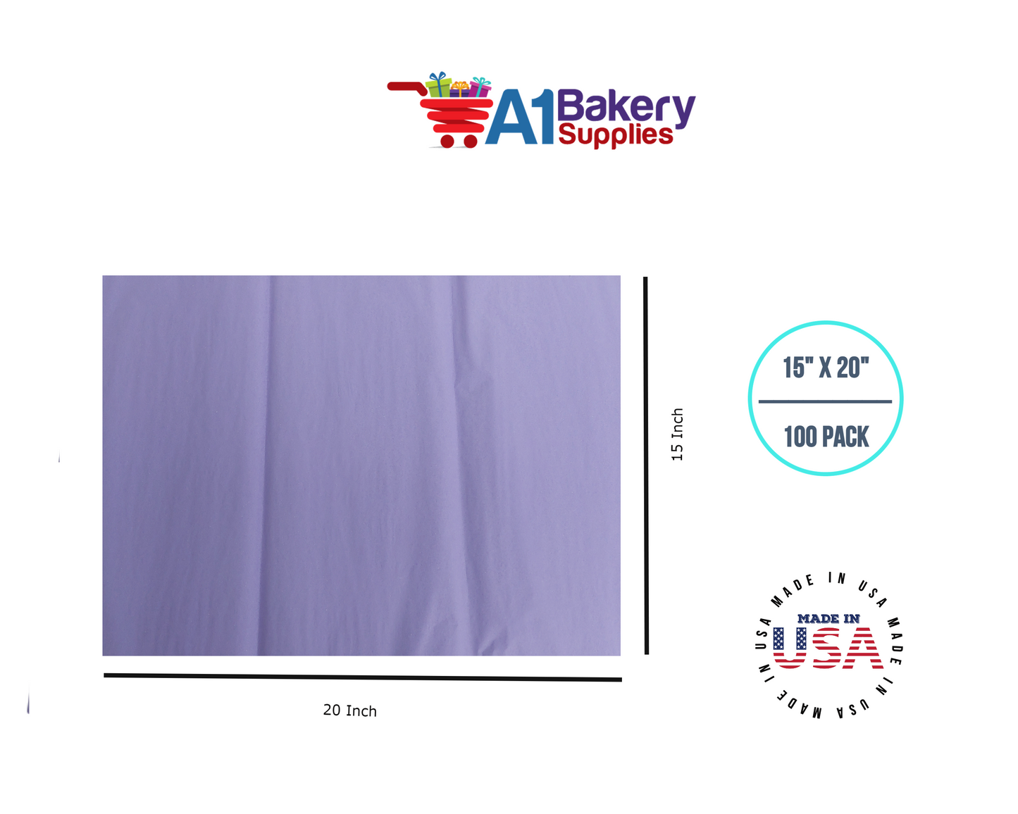 Soft Lavender Tissue Paper Squares Bulk 100 Sheets Premium Gift Wrap and Art Supplies for Birthdays Holidays or Presents by A1 Bakery Supplies Large 15 Inch x 20 Inch