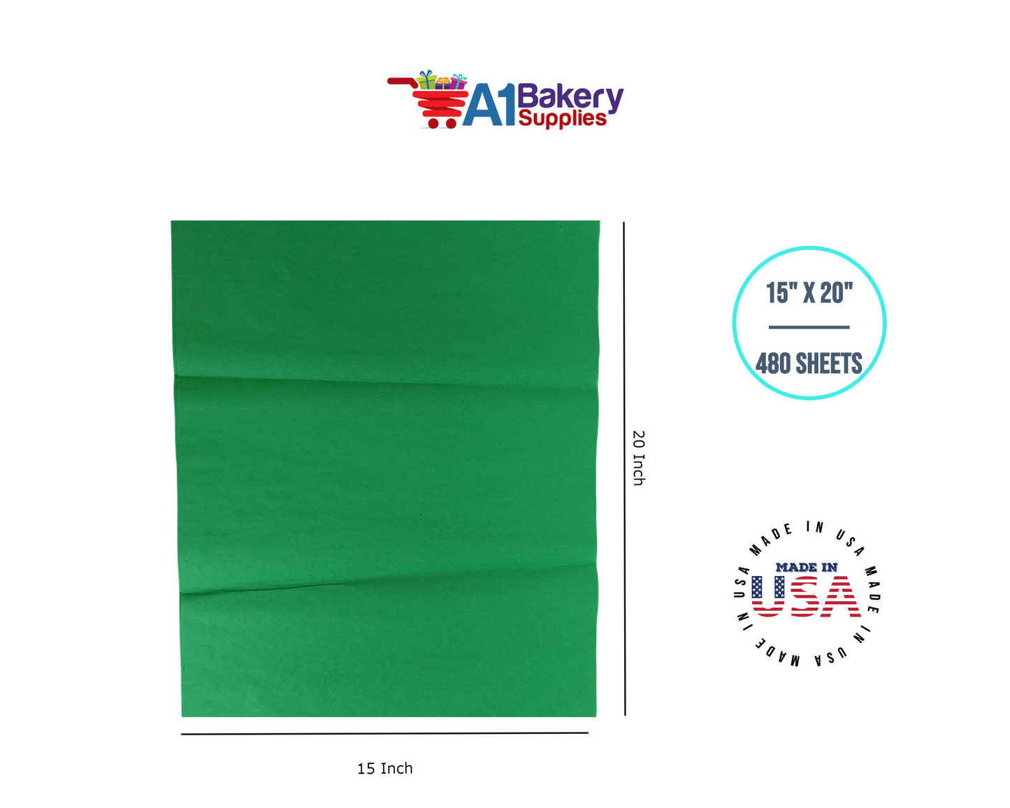 Kelly Green Tissue Paper Squares, Bulk 480 Sheets, Premium Gift Wrap and Art Supplies for Birthdays, Holidays, or Presents by A1BakerySupplies, Large 15 Inch x 20 Inch