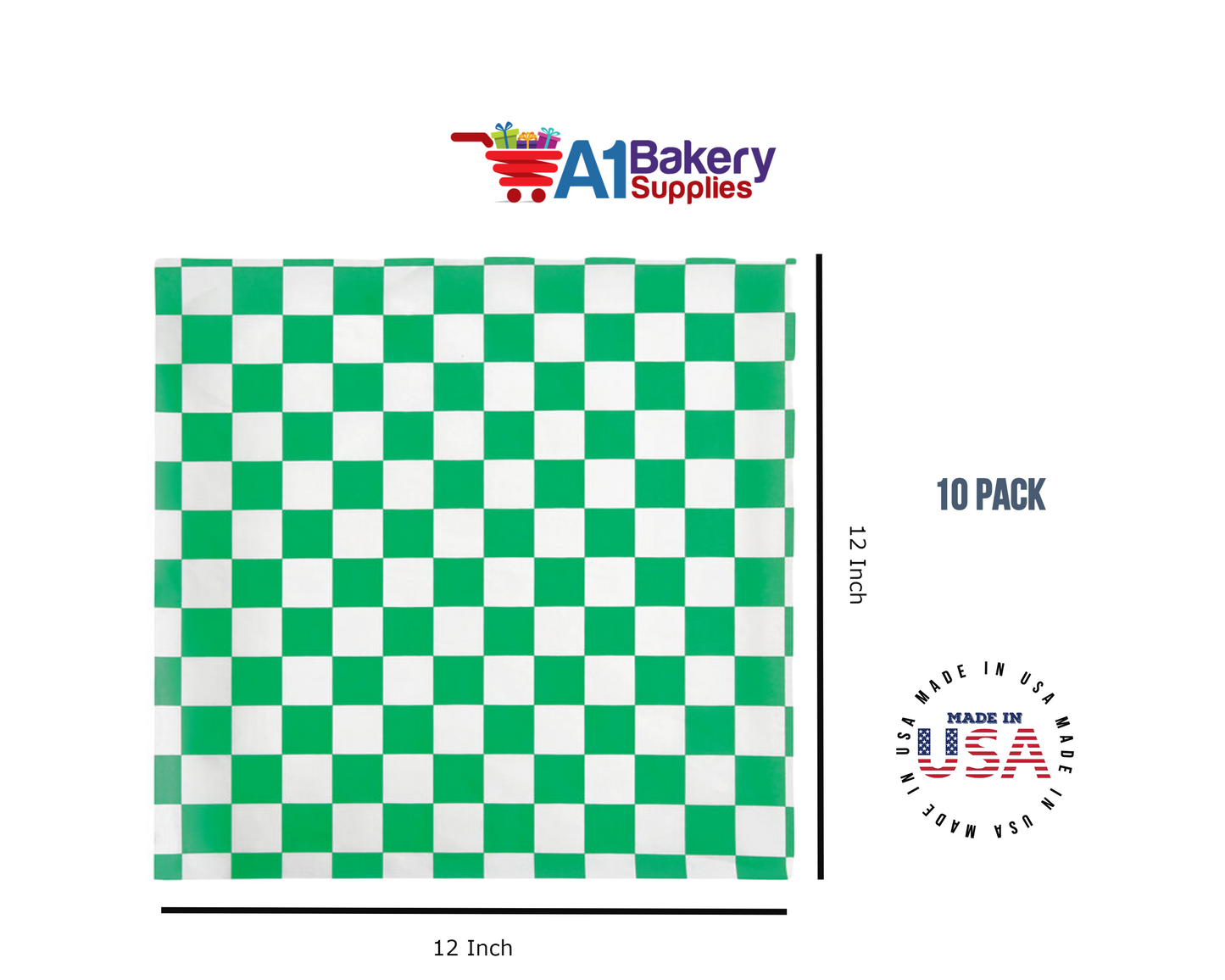 Deli Sandwich Wraps Basket Liners and Food Wrapping Liner Papers by A1 Bakery Supplies of 10 pack (Green checked)