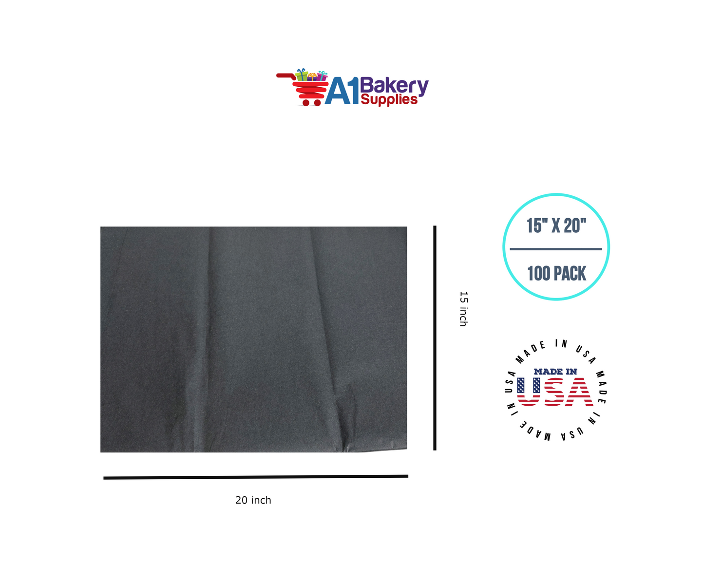 Black Tissue Paper 15 Inch x 20 Inch - 100 Sheets