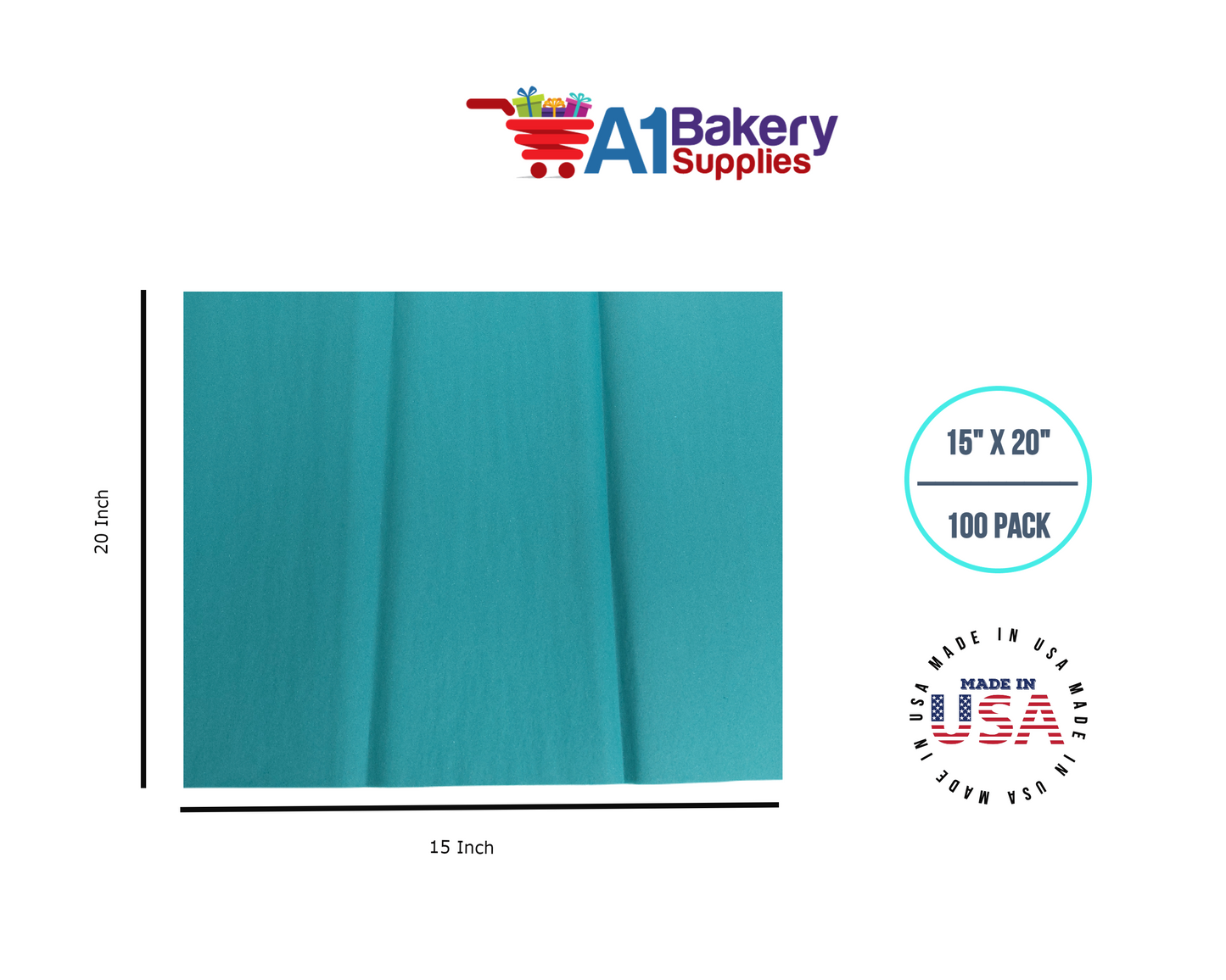 Teal Tissue Paper Squares, Bulk 100 Sheets, Premium Gift Wrap and Art Supplies for Birthdays, Holidays, or Presents by A1BakerySupplies, Medium 15 Inch x 20 Inch