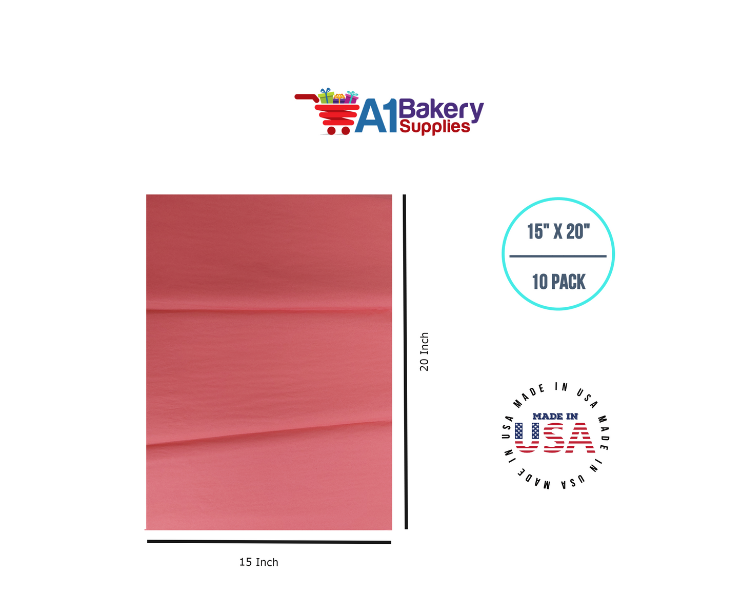 Coral Rose Tissue Paper Squares, Bulk 10 Sheets, Premium Gift Wrap and Art Supplies for Birthdays, Holidays, or Presents by A1BakerySupplies, Small 15 Inch x 20 Inch