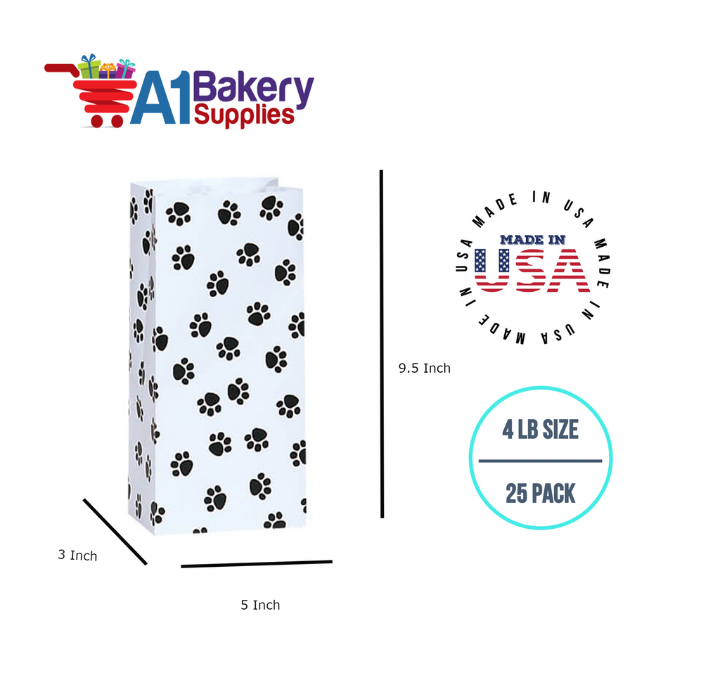 Puppy Dog Paw Print Treat Bags Paw Print Gift Bags Paper 4LB 25 Pack