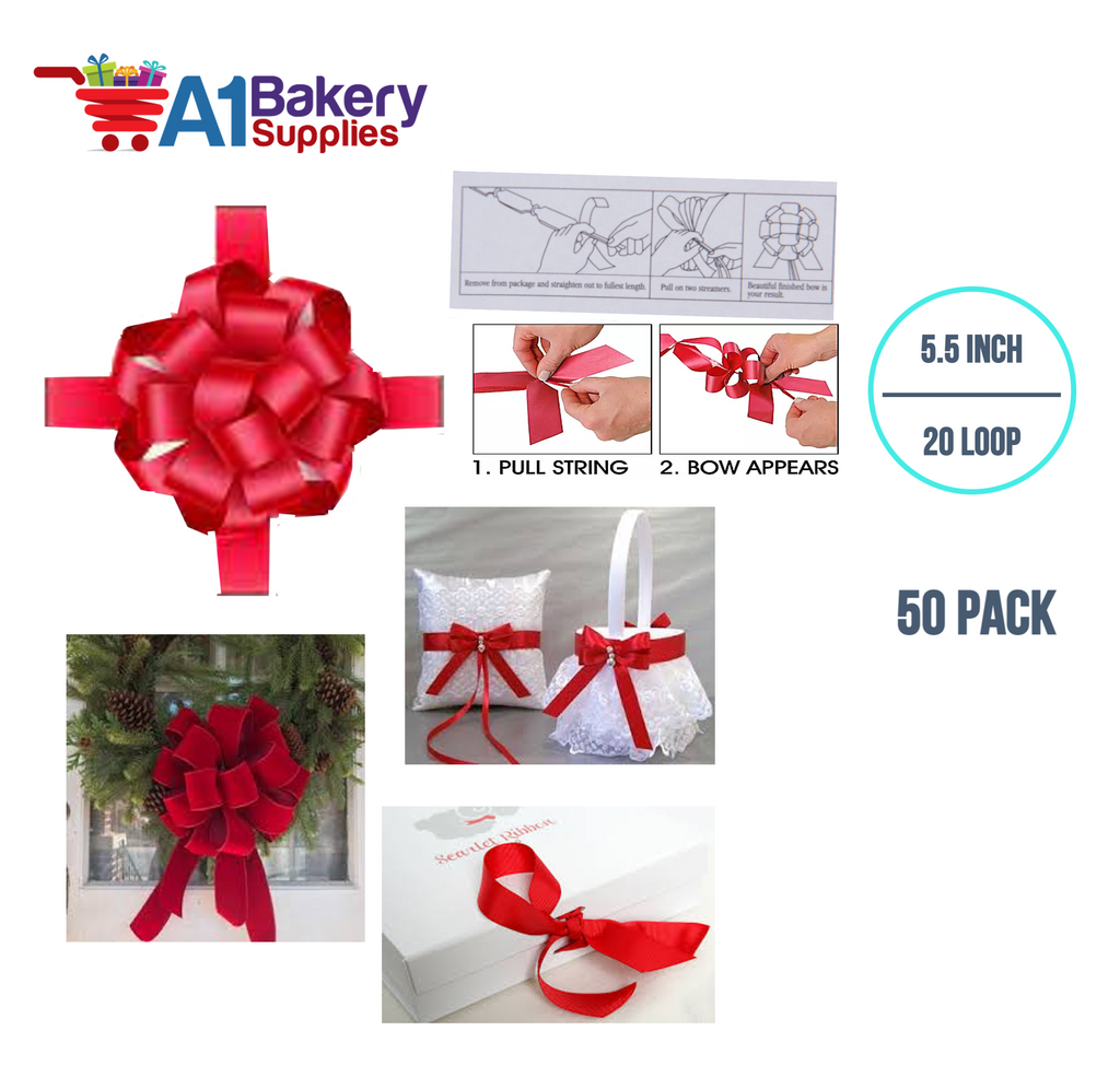 Red & White Christmas Decoration Bow With Crepe Paper Streamers