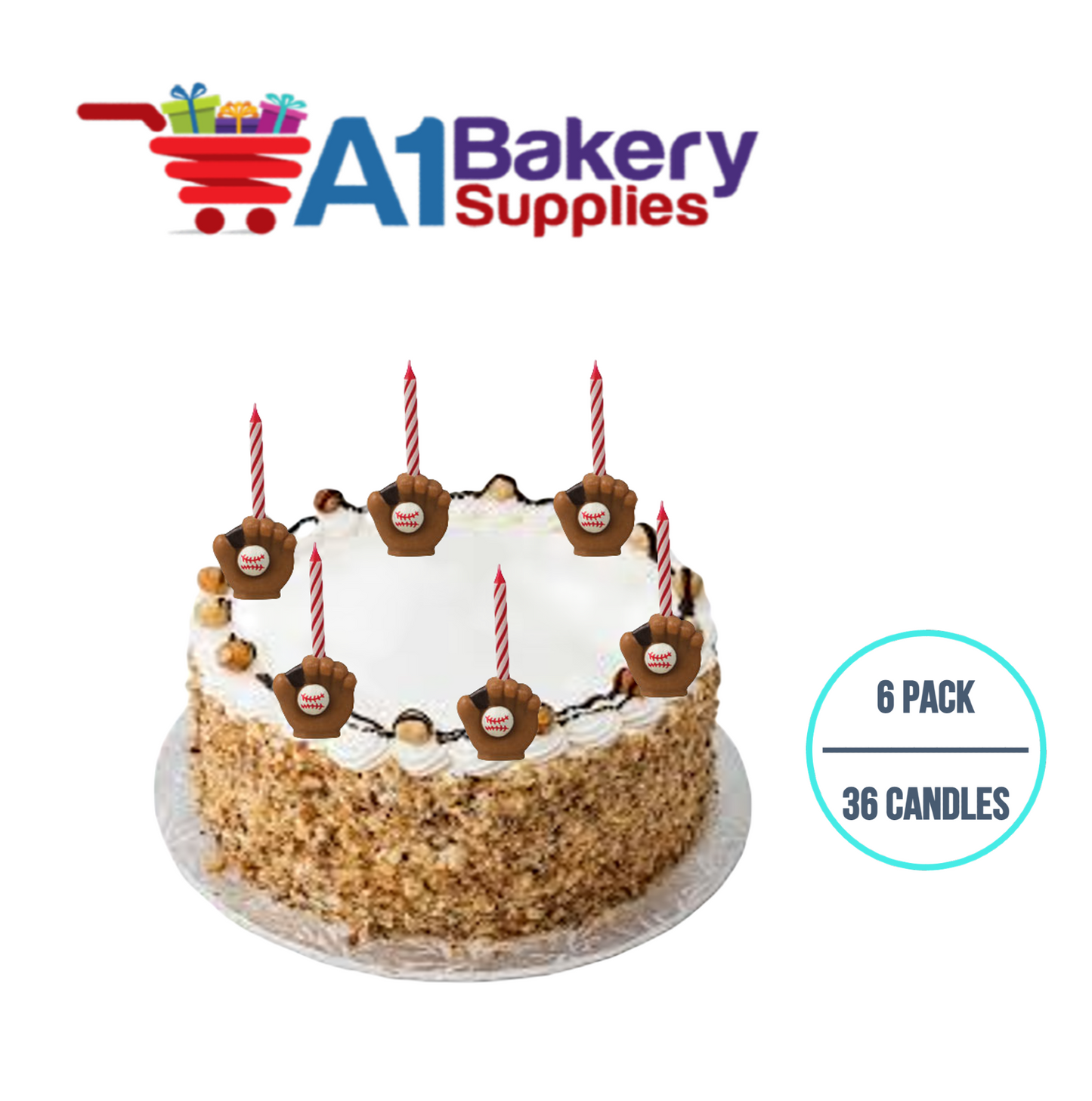A1BakerySupplies Baseball Glove Candleholder Sets 6 pack for Birthday Cake Decorations and Anniversary