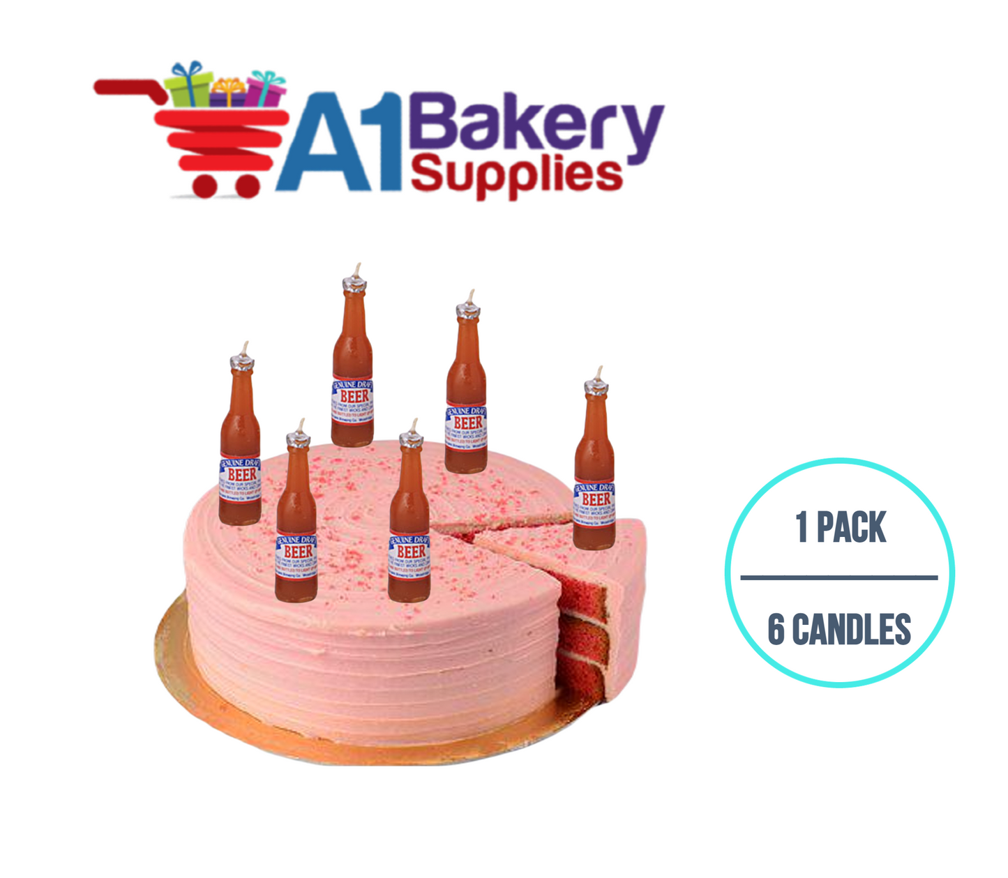 A1BakerySupplies Beer Bottle Novelty Candles 1 pack for Birthday Cake Decorations and Anniversary