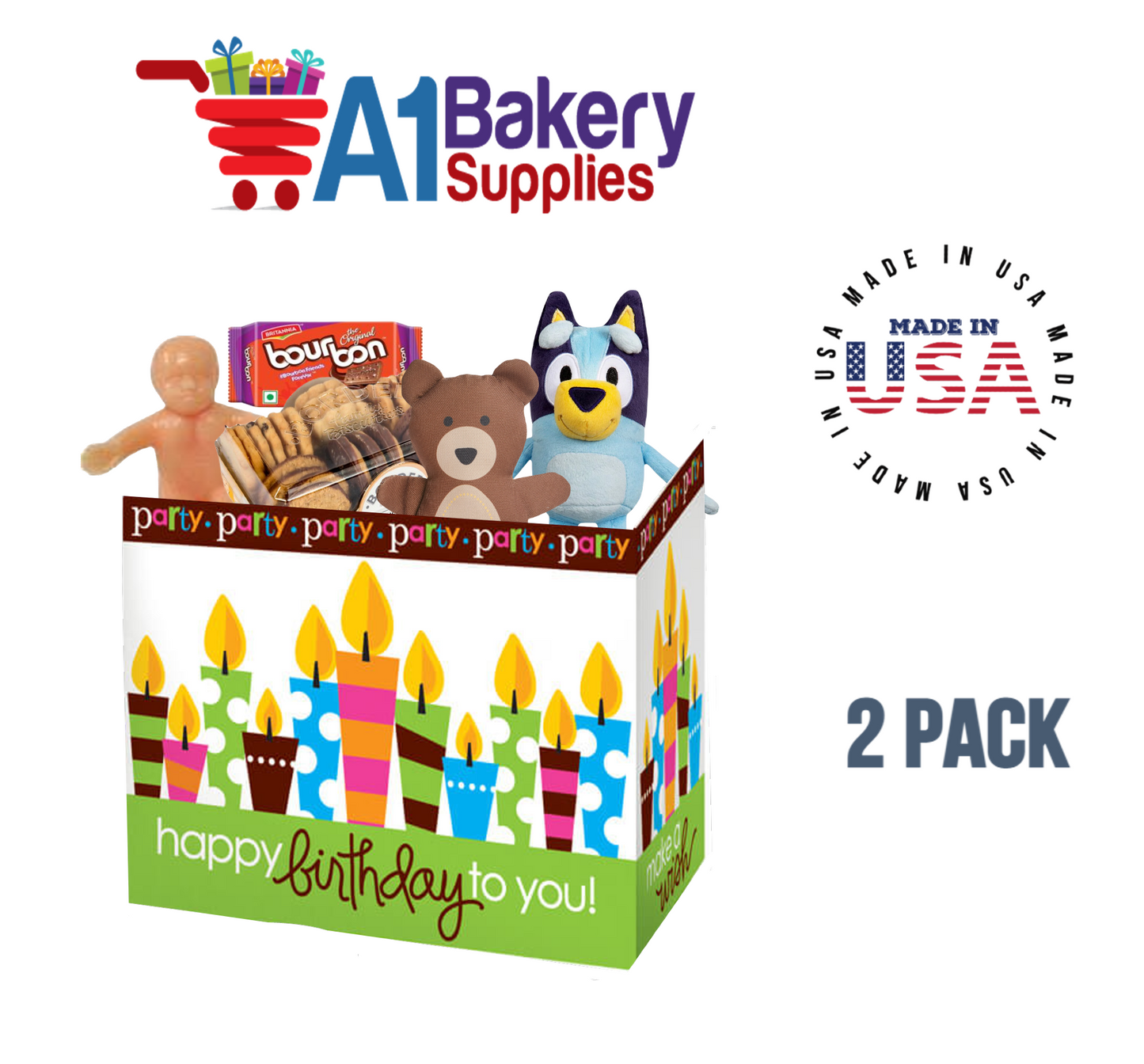 Birthday Party Basket Box, Theme Gift Box, Large 10.25 (Length) x 6 (Width) x 7.5 (Height), 2 Pack