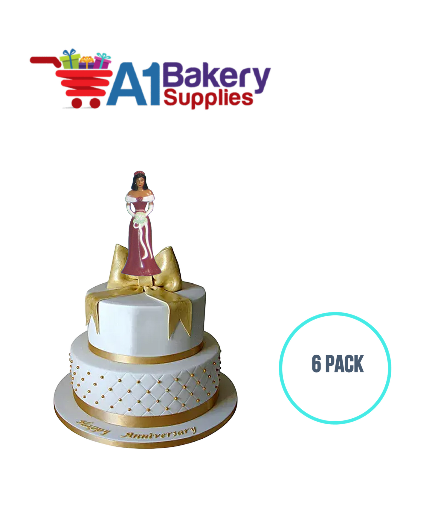 A1BakerySupplies Bridesmaid - Burgundy - A.A. 6 pack Wedding Accessories for Birthday Cake Decorations and Marriages