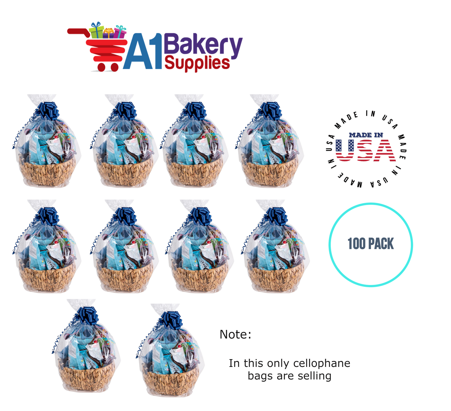 Round Bottom Basket Size 1.2 MIL BOPP Sealable Cellophane Gift Bags Bags for Gift Packing 20 x 36 Inch, 100 Pack