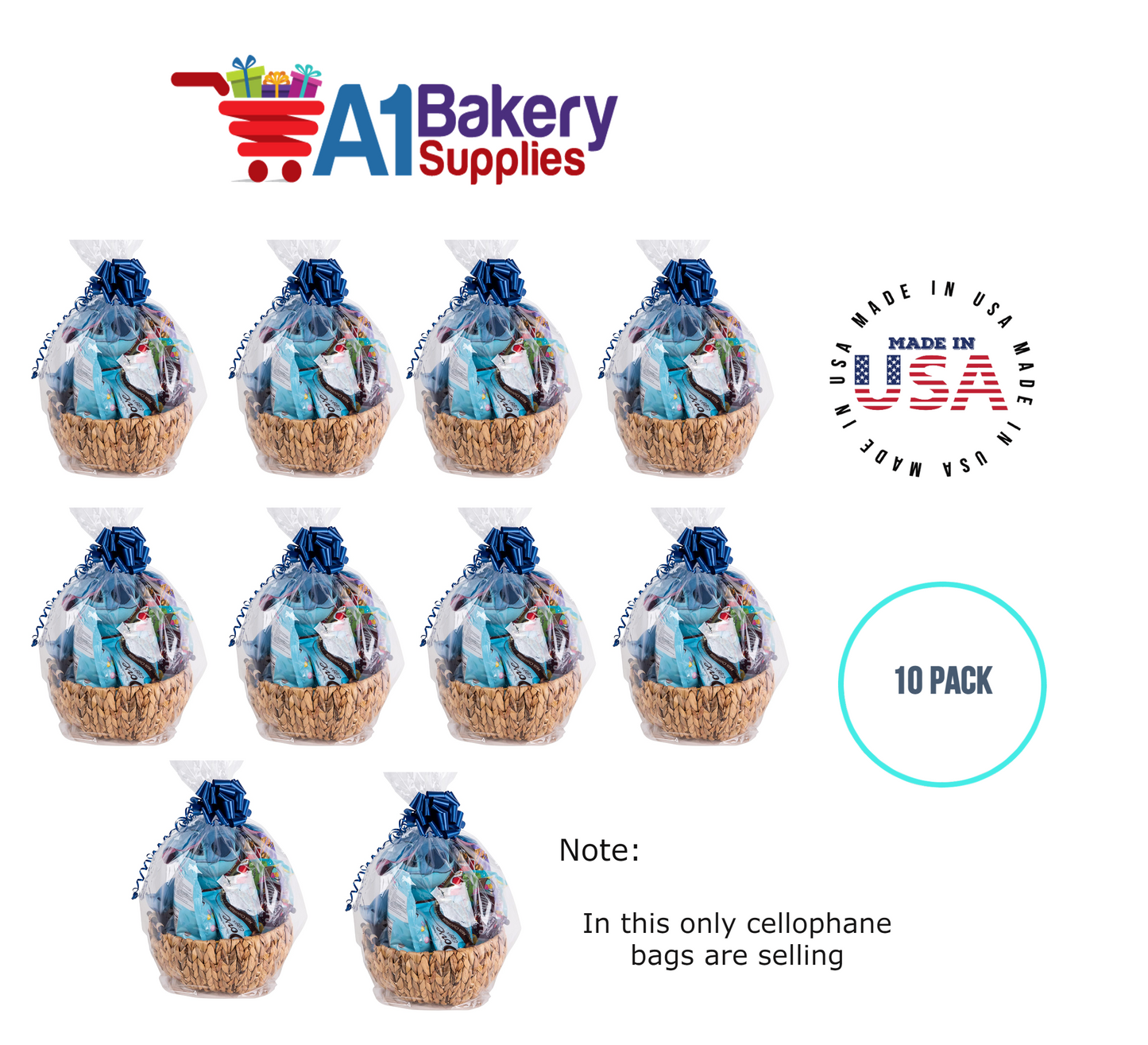 Round Bottom Basket Size 1.2 MIL BOPP Sealable Cellophane Gift Bags Bags for Gift Packing 20 x 36 Inch, 10 Pack