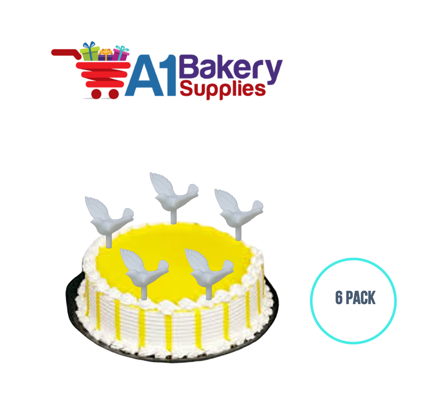 A1BakerySupplies Dove Picks 6 pack Wedding Accessories for Birthday Cake Decorations and Marriages
