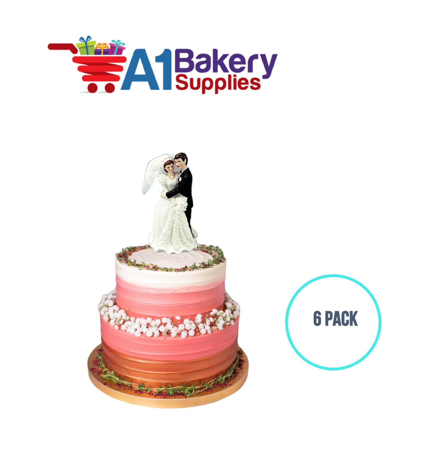 A1BakerySupplies Embracing Couple - 4-3/4" 6 pack Wedding Accessories for Birthday Cake Decorations and Marriages