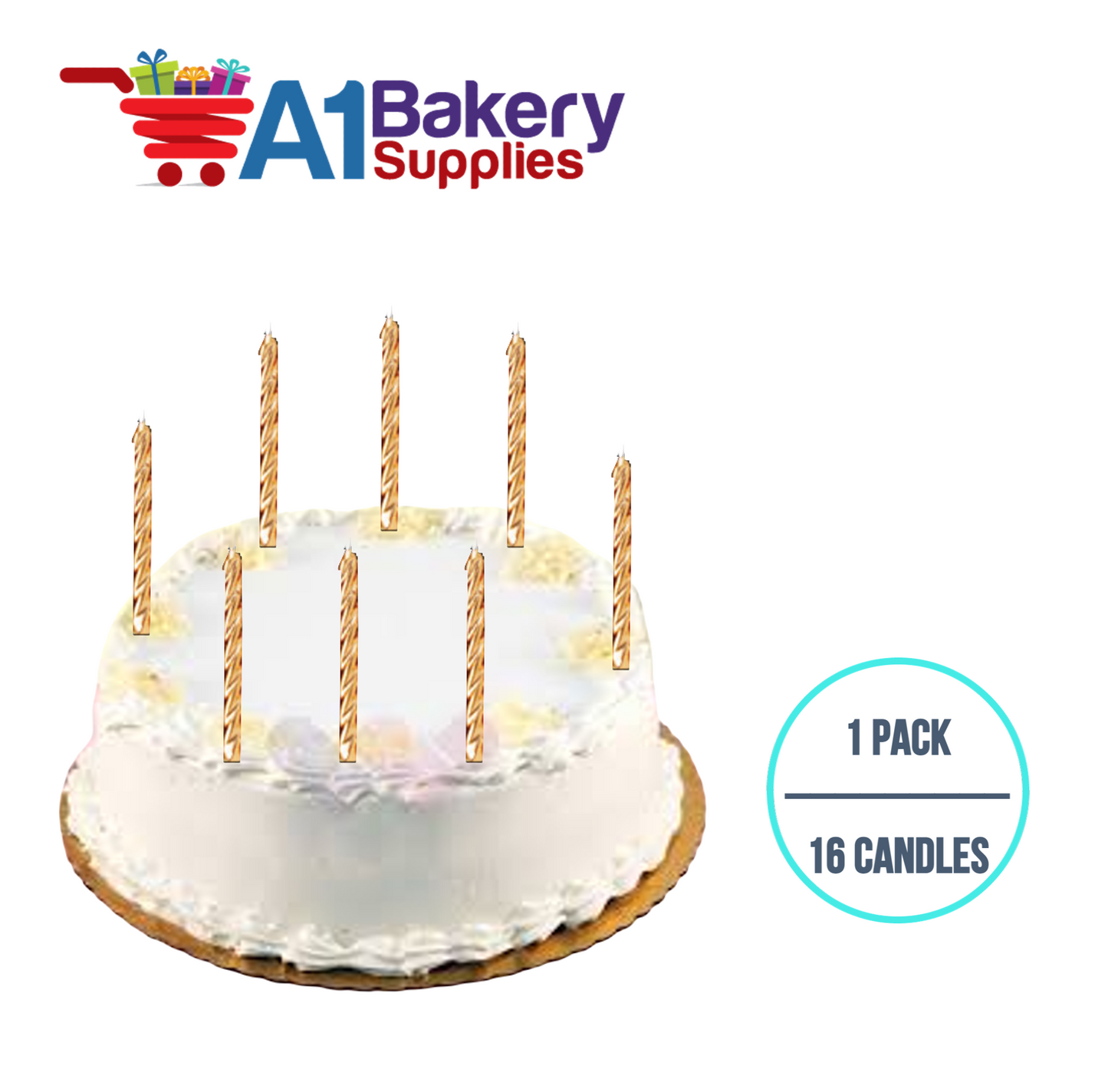 A1BakerySupplies Gold Spiral Candles 1 pack for Birthday Cake Decorations and Anniversary