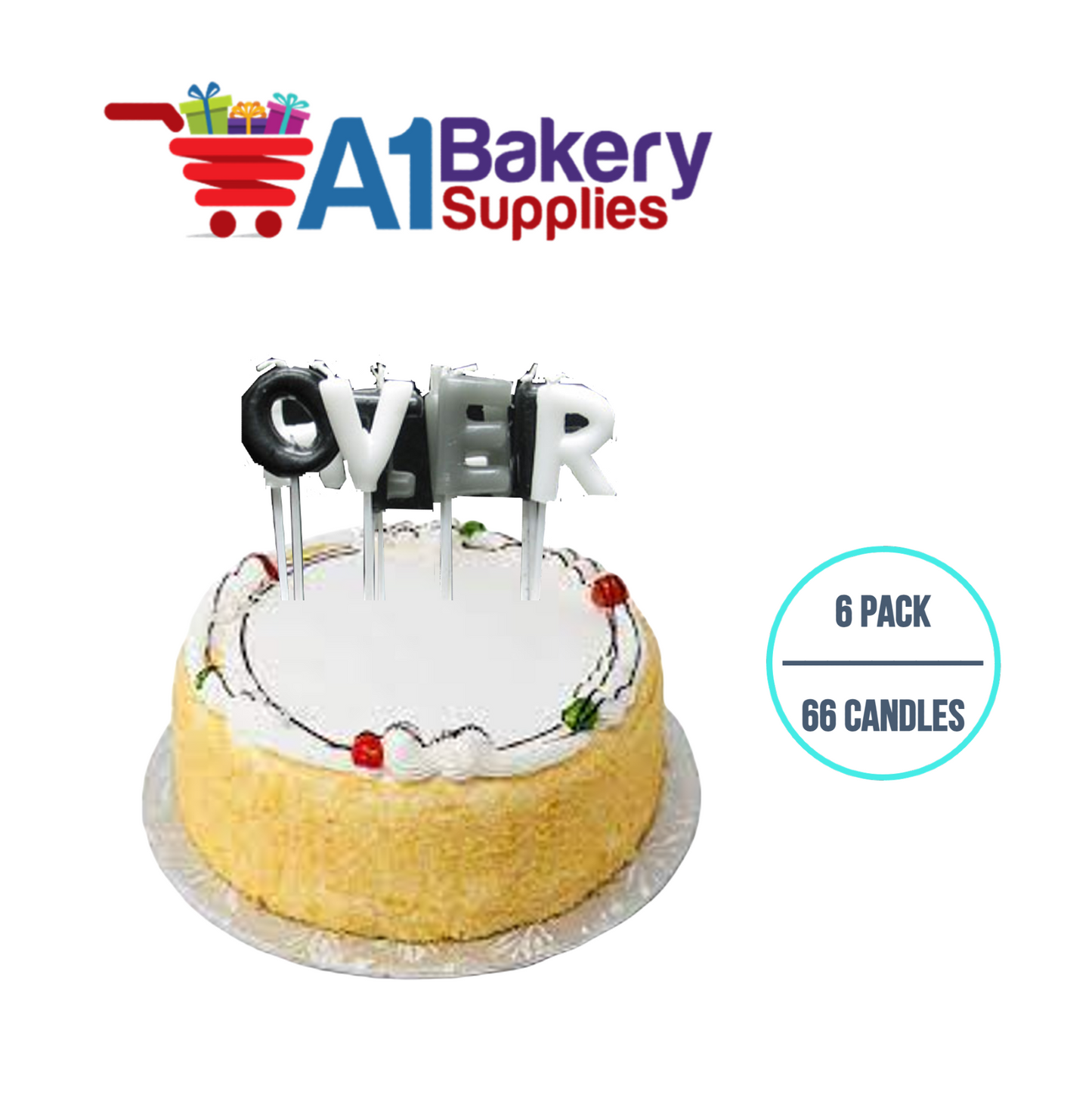 A1BakerySupplies Over The Hill Letter Candle Sets 6 pack for Birthday Cake Decorations and Anniversary