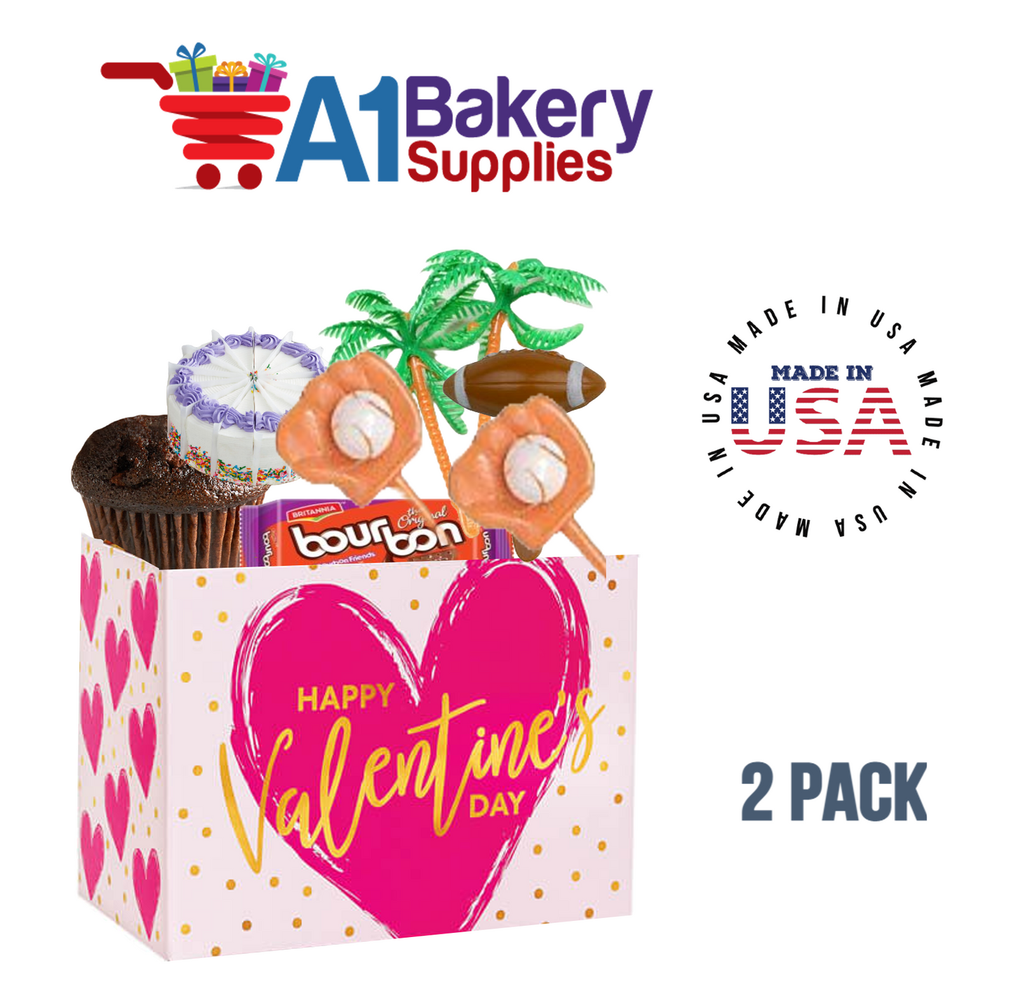 Painted Heart Basket Box, Theme Gift Box, Large 10.25 (Length) x 6 (Width) x 7.5 (Height), 2 Pack