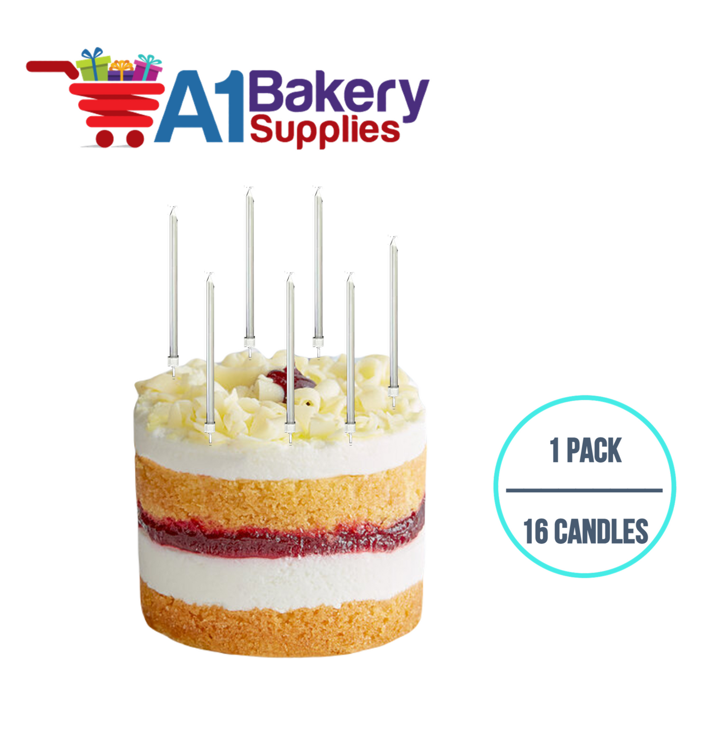 A1BakerySupplies Party Shape Candles- Silver W/Holders 1 pack for Birthday Cake Decorations and Anniversary