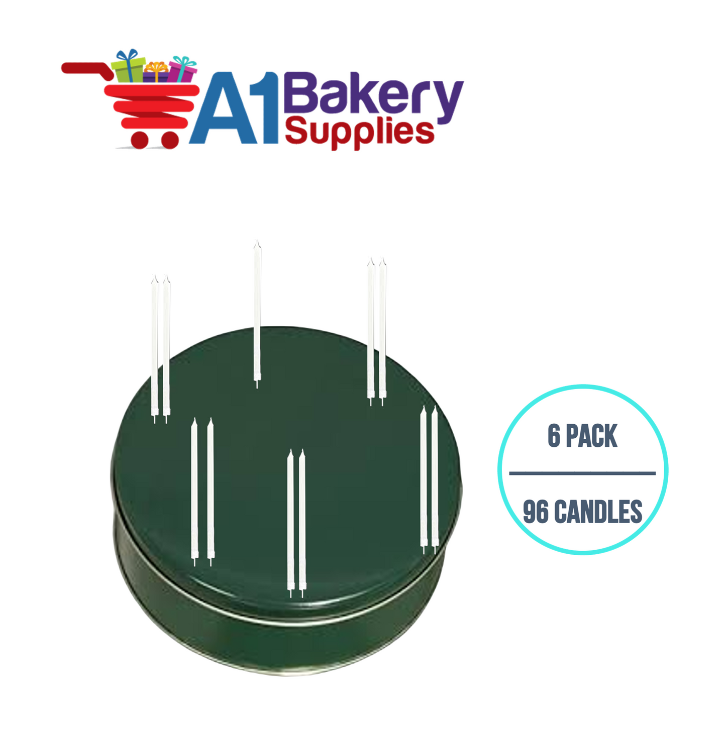 A1BakerySupplies Party Shape Candles- White W/Holders 6 pack for Birthday Cake Decorations and Anniversary