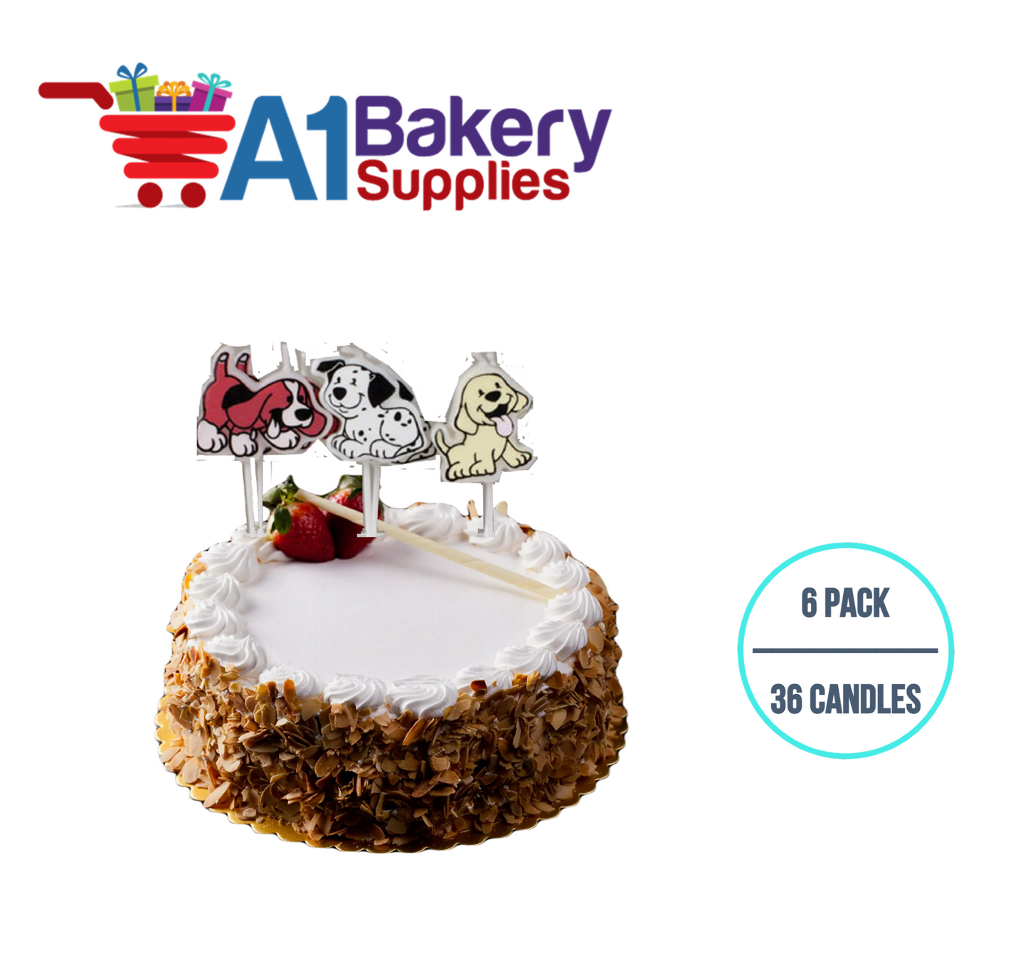 A1BakerySupplies Puppy Candles Asst. 6 pack for Birthday Cake Decorations and Anniversary