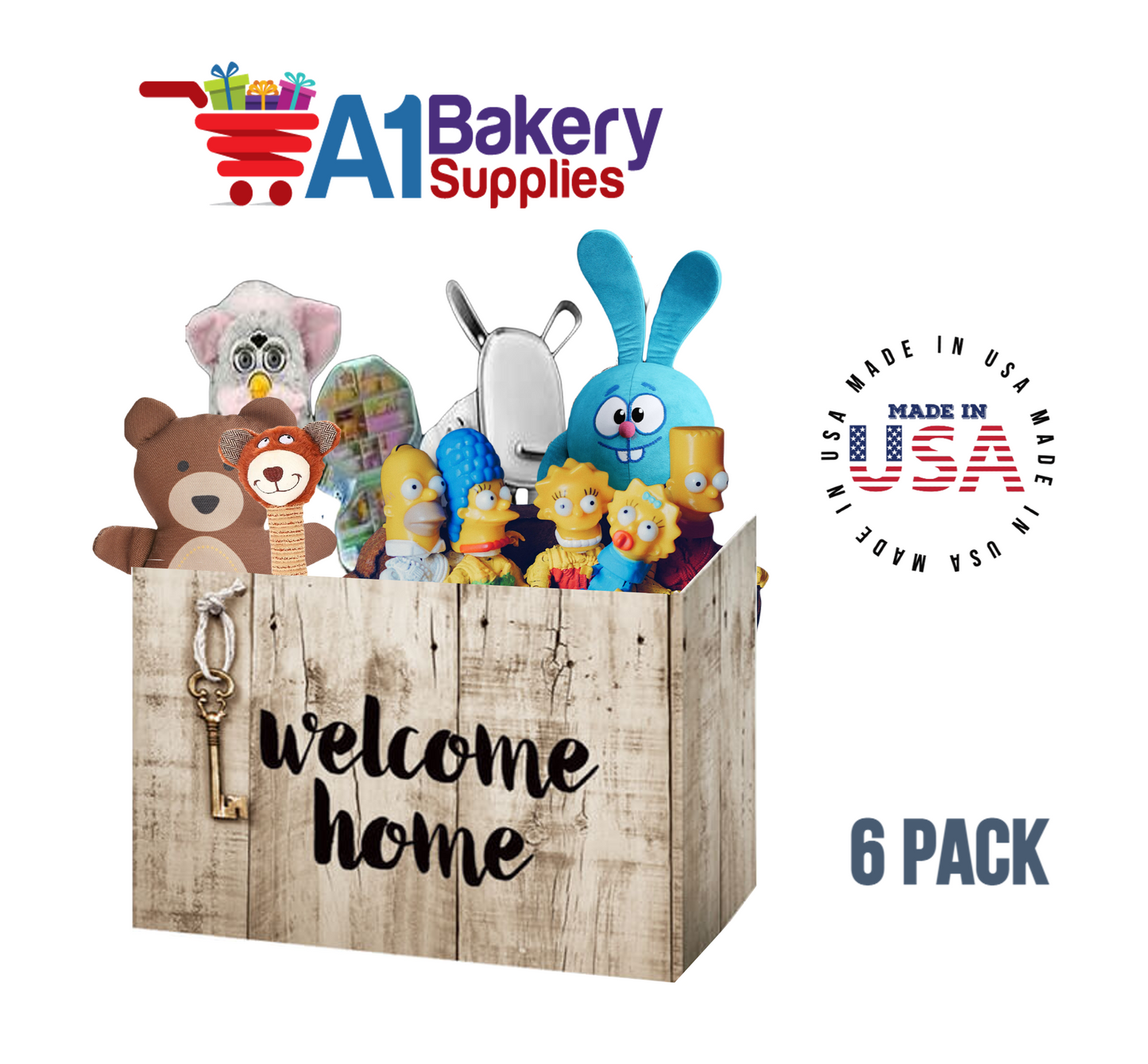 Rustic Welcome Home Basket Box, Theme Gift Box, Large 10.25 (Length) x 6 (Width) x 7.5 (Height), 6 Pack