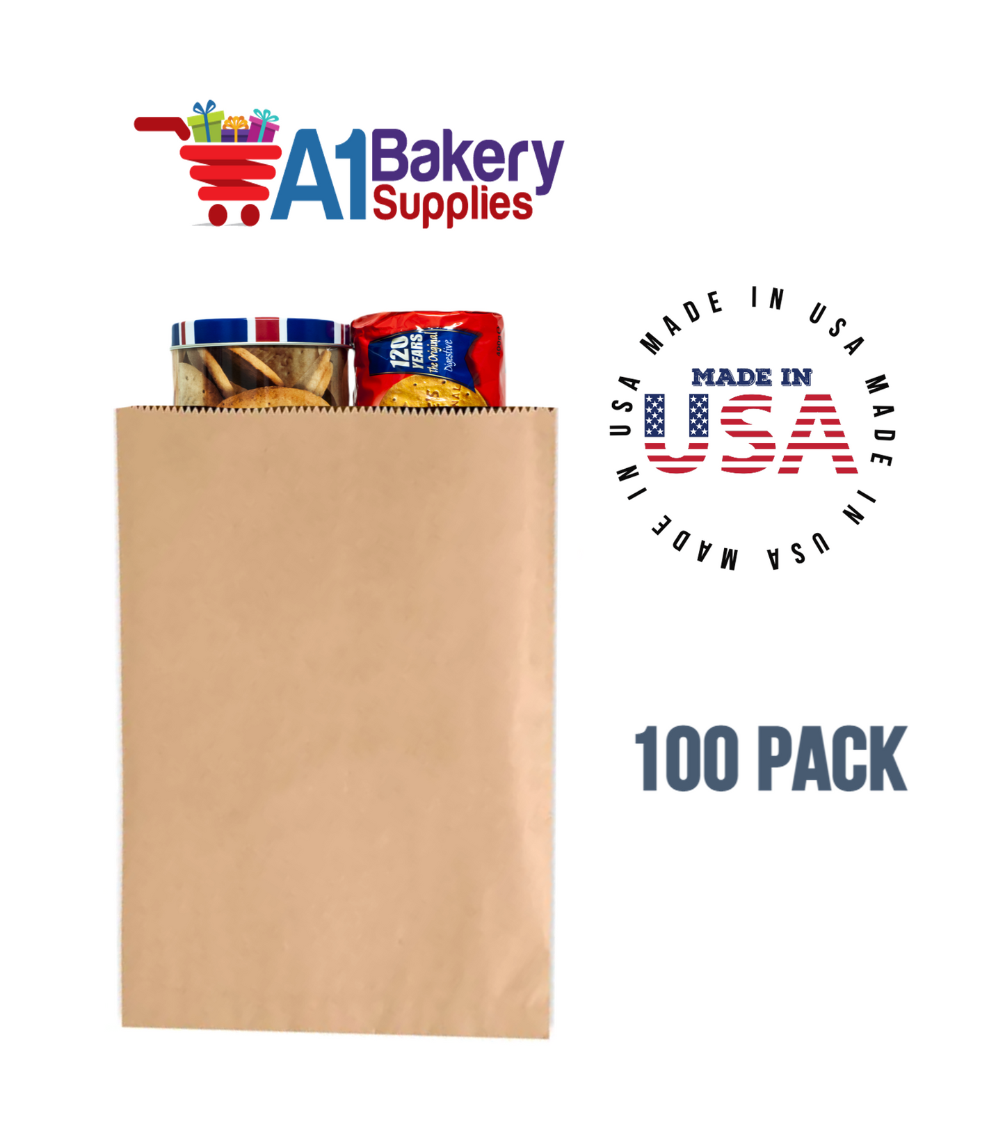 Kraft Flat Merchandise Bags, Small, 100 Pack - 17"x21"