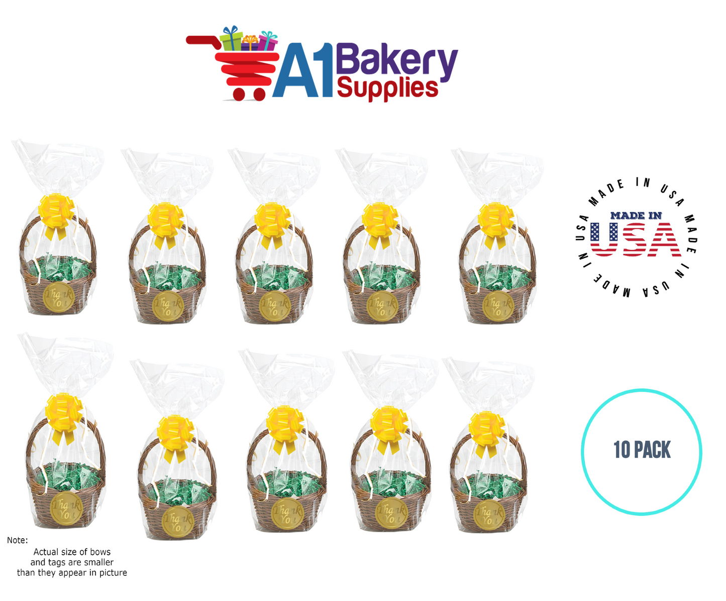 BOPP Sealable Cellophane Bags and Clear Gift Basket Wrap Packaging, 12 in x 24 in, Clear Cello Wrapping for Baby Shower, Wedding Party, or Event Giveaways, 10 Pack