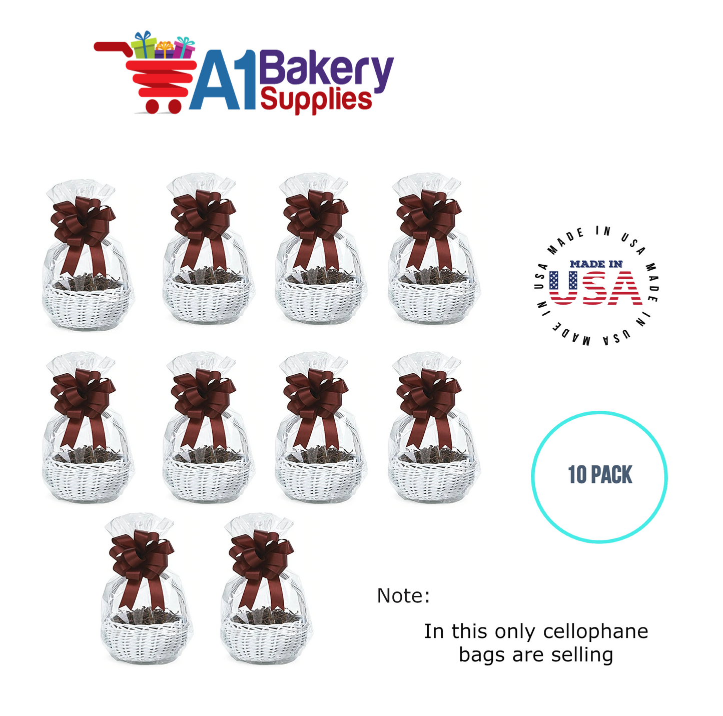 Round Bottom Basket Size 1.2 MIL BOPP Sealable Cellophane Gift Bags Bags for Gift Packing 14 x 24 Inch, 10 Pack