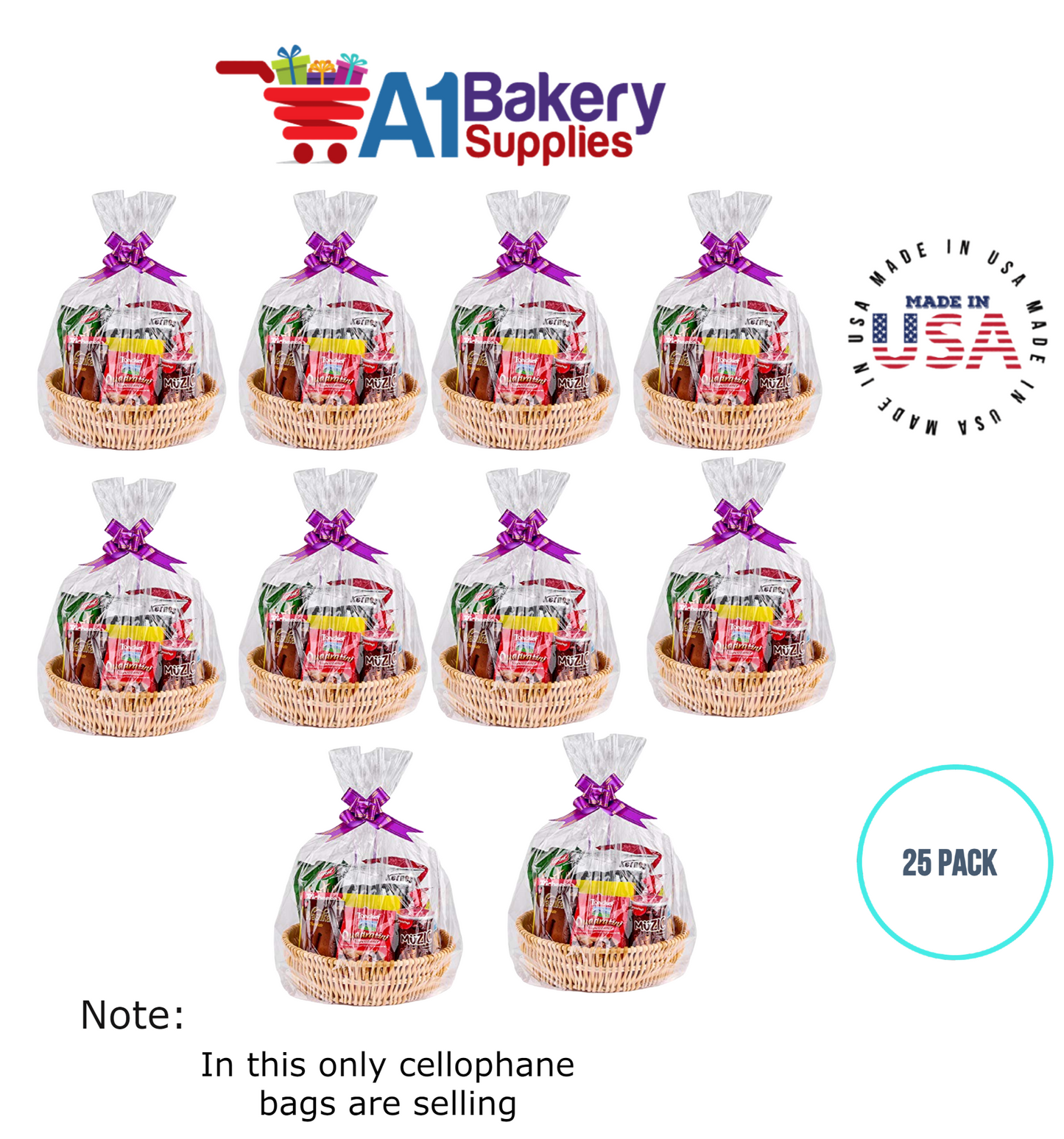 Round Bottom Basket Size 1.2 MIL BOPP Sealable Cellophane Gift Bags Bags for Gift Packing 20 x 36 Inch, 25 Pack