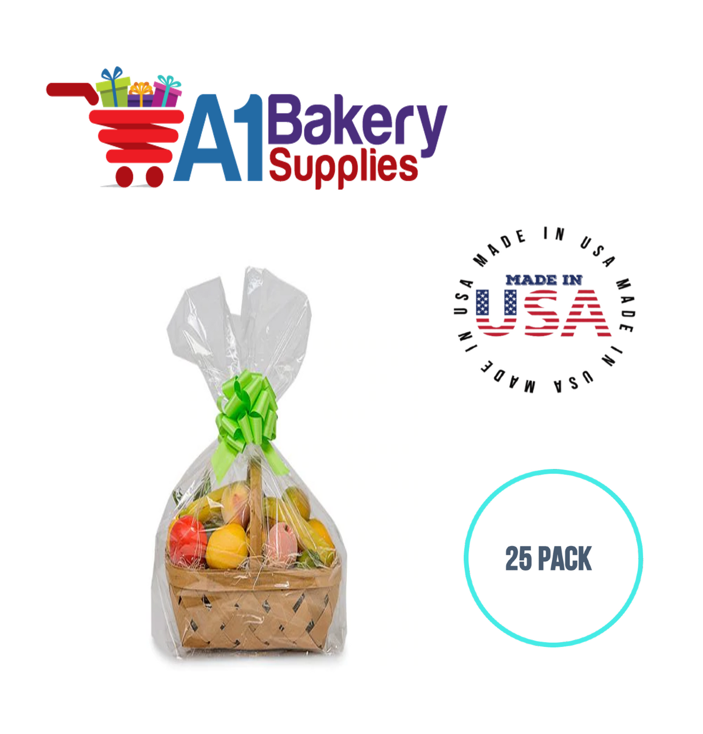 Gusset Basket Size 1.2 MIL BOPP Sealable Cellophane Gift Bags Bags for Gift Packing 4 x 4 x 17 Inch, 25 Pack