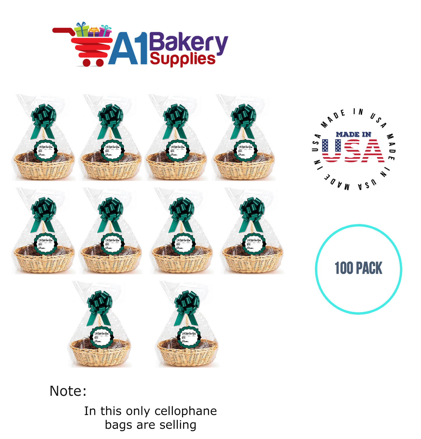 Round Bottom Basket Size 1.2 MIL BOPP Sealable Cellophane Gift Bags Bags for Gift Packing 27 x 35 Inch, 100 Pack