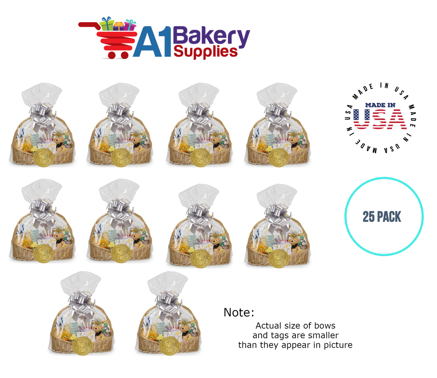 BOPP Sealable Cellophane Bags and Clear Gift Basket Wrap Packaging, 24 in x 30 in, Clear Cello Wrapping for Baby Shower, Wedding Party, or Event Giveaways, 25 Pack