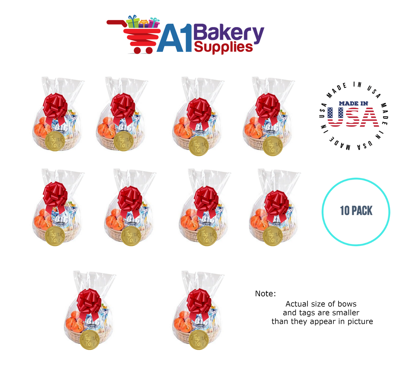 BOPP Sealable Cellophane Bags and Clear Gift Basket Wrap Packaging, 18 in x 30 in, Clear Cello Wrapping for Baby Shower, Wedding Party, or Event Giveaways, 10 Pack