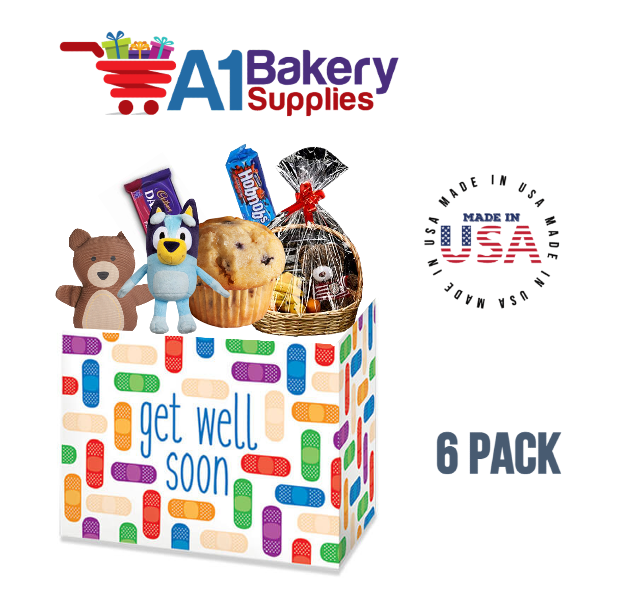 Get Well Soon Basket Box, Theme Gift Box, Small 6.75 (Length) x 4 (Width) x 5 (Height), 6 Pack