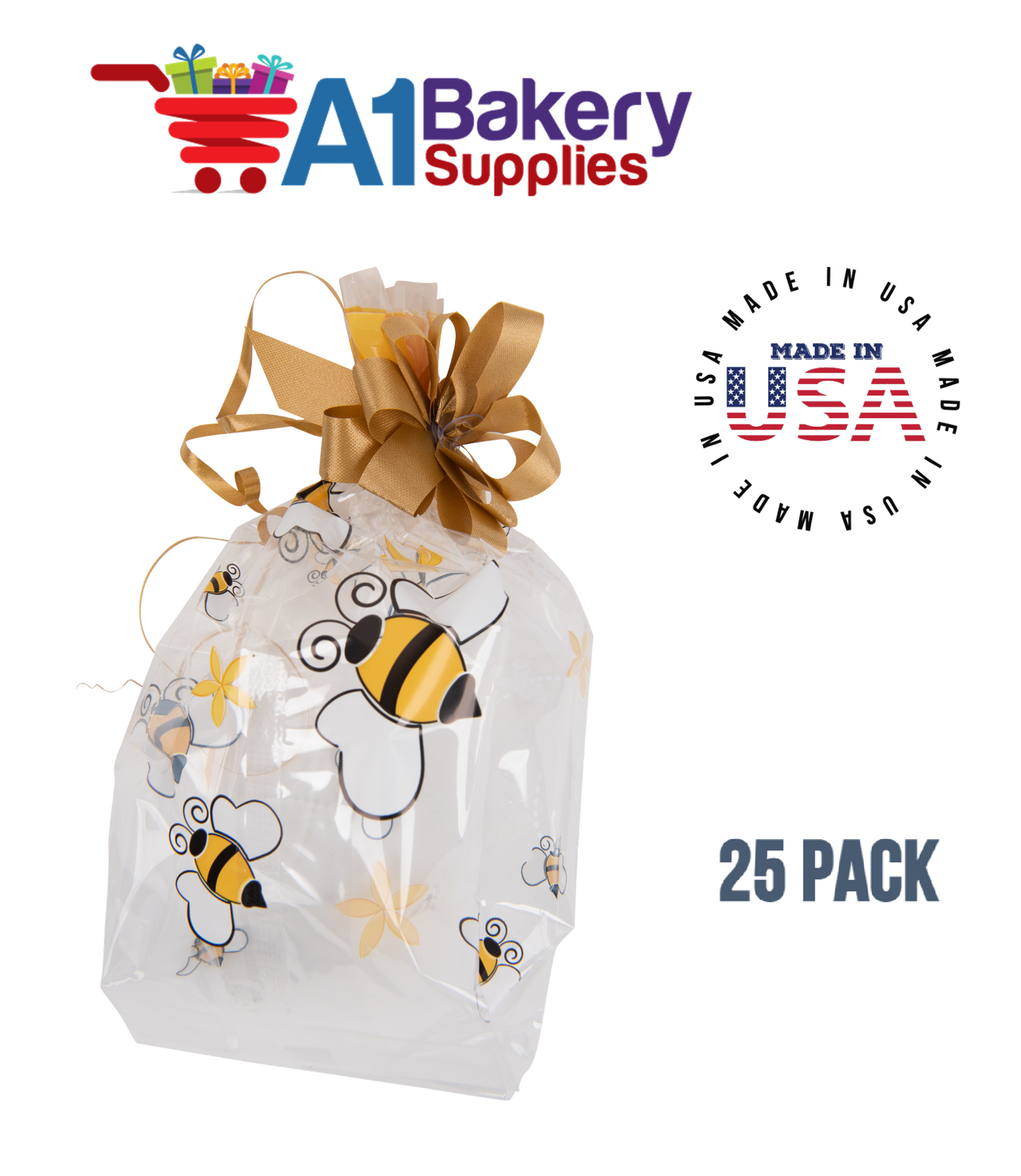 Honey Bees Cello Bags, 25 Pack
