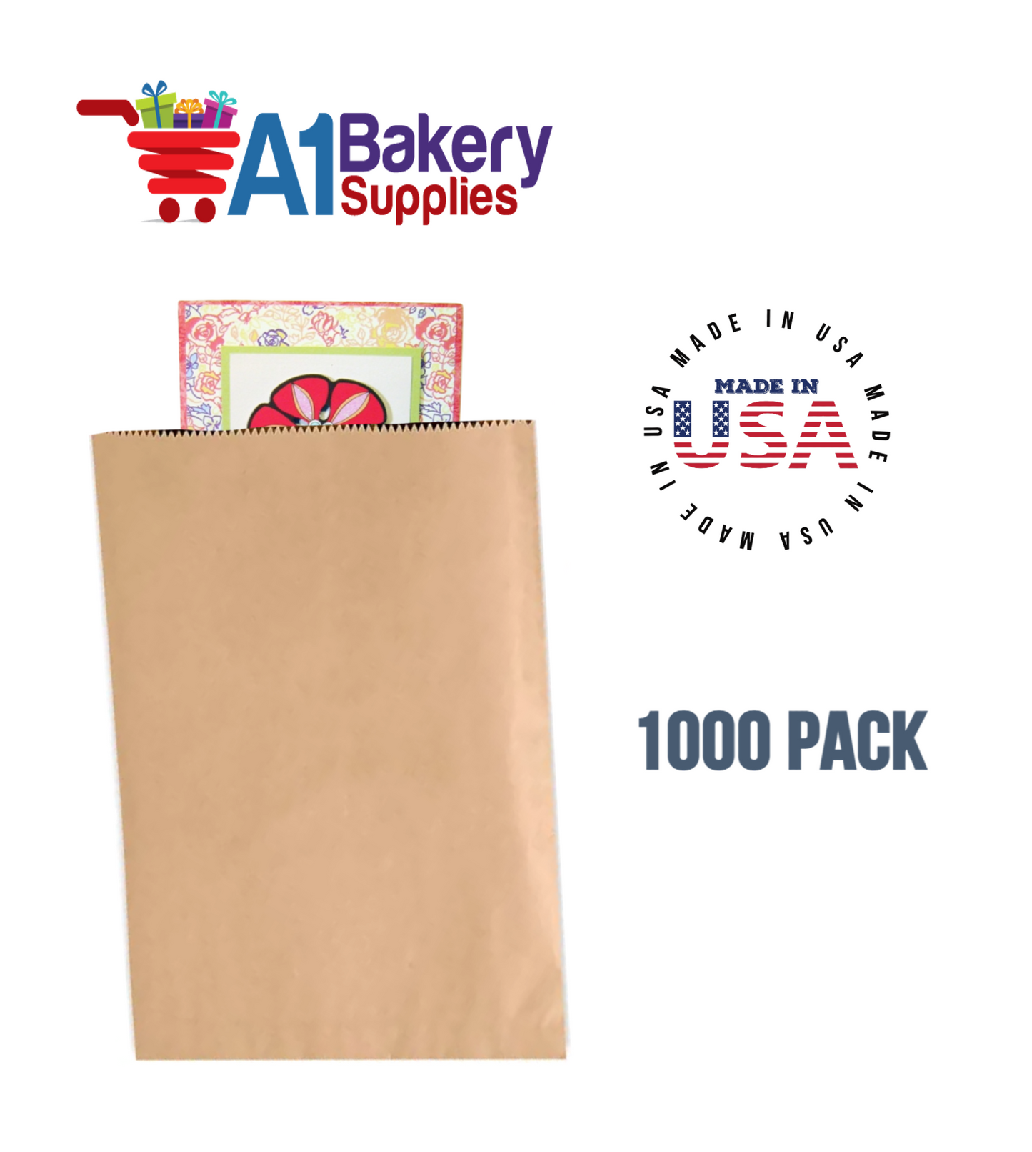 Kraft Flat Merchandise Bags, Medium, 1000 Pack - 12"x15"