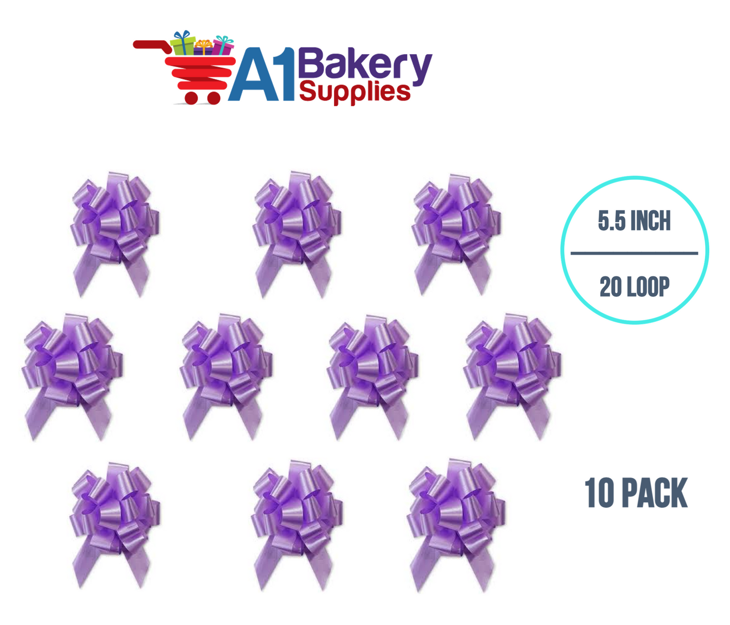 A1BakerySupplies 10 Pieces Pull Bow for Gift Wrapping Gift Bows Pull Bow With Ribbon for Wedding Gift Baskets, 5.5 Inch 20 Loop in Lavender Color
