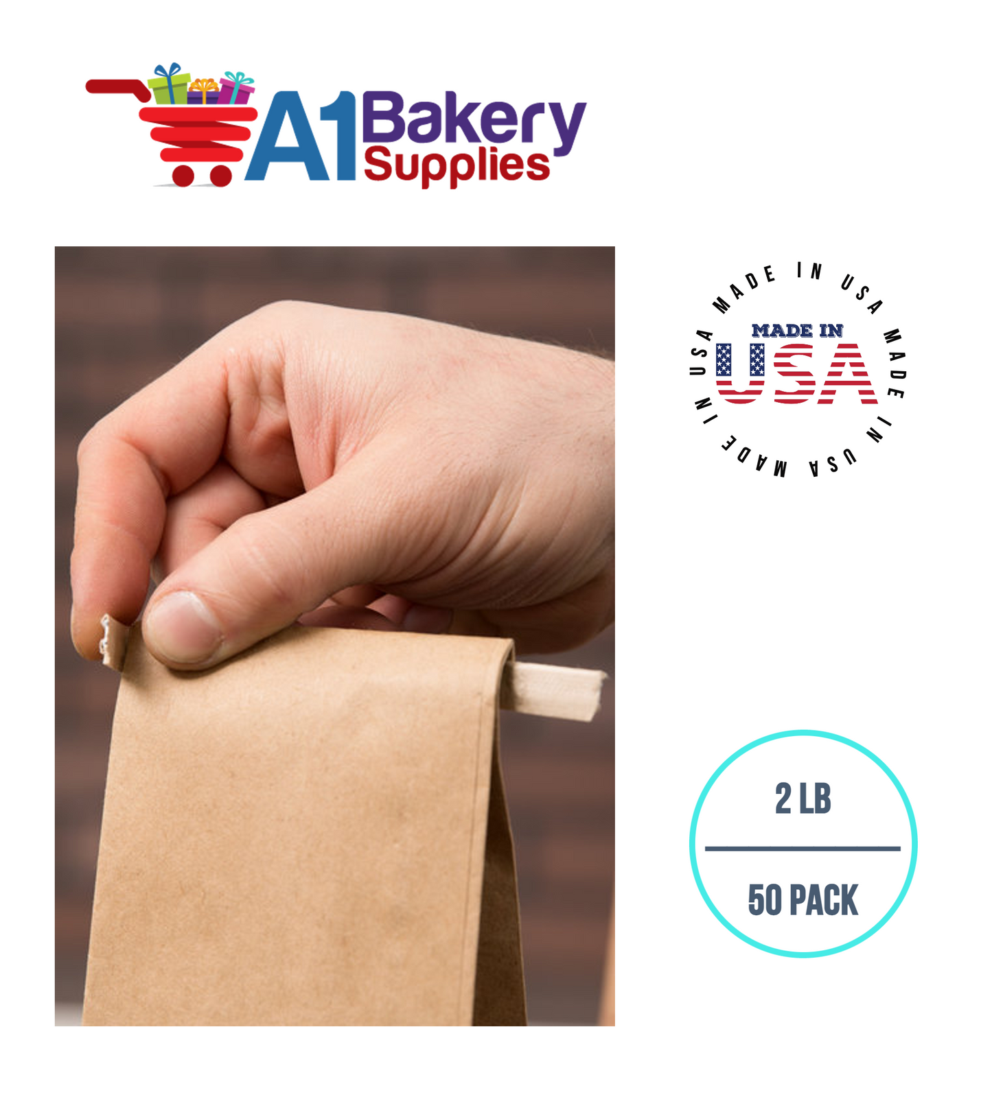 2LB Size Brown No Window Tin Tie Bags 50 PCS Kraft Bakery Bags with No Window Resealable Tin Tie Tab Lock Poly-Lined Bags Kraft Paper Bags for Cookies, Coffee