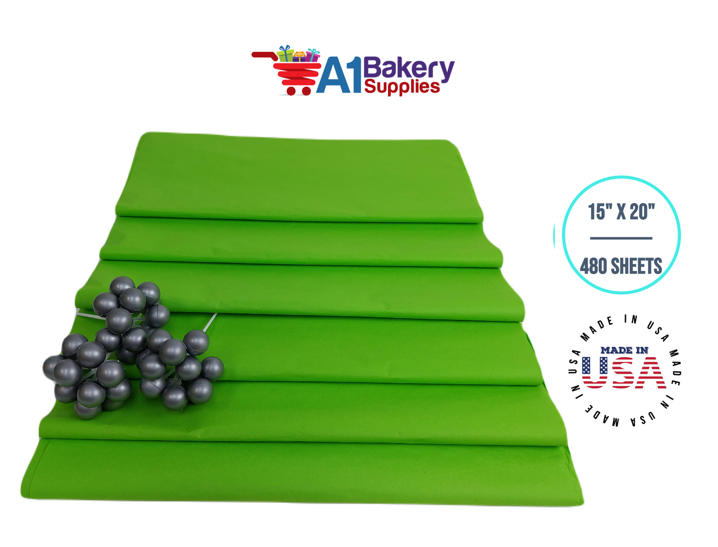 Bright Lime Tissue Paper Squares, Bulk 480 Sheets, Premium Gift Wrap and Art Supplies for Birthdays, Holidays, or Presents by A1BakerySupplies, Large 15 Inch x 20 Inch