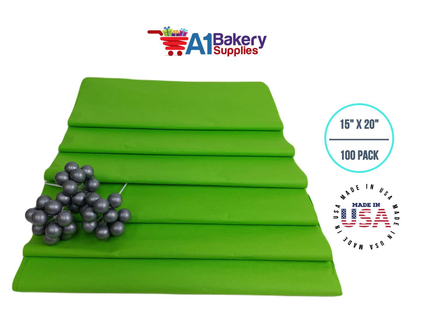 Bright Lime Tissue Paper Squares, Bulk 100 Sheets, Premium Gift Wrap and Art Supplies for Birthdays, Holidays, or Presents by A1BakerySupplies, Medium 15 Inch x 20 Inch