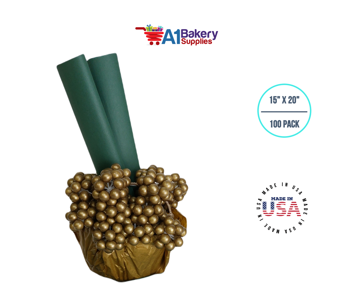 Forest Green Tissue Paper Squares, Bulk 100 Sheets, Premium Gift Wrap and Art Supplies for Birthdays, Holidays, or Presents by A1BakerySupplies, Large 15 Inch x 20 Inch