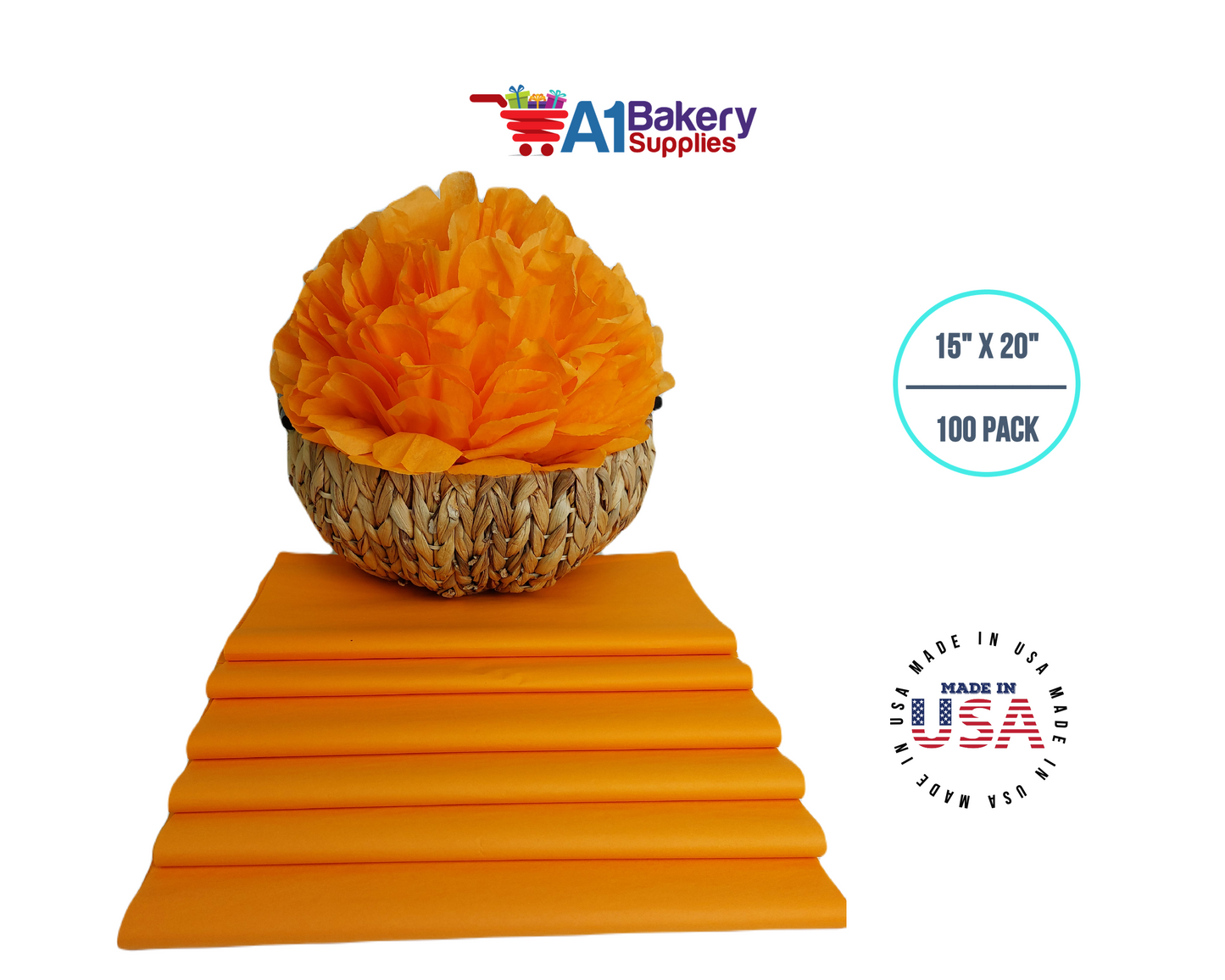 Tangerine Tissue Paper 15 Inch x 20 Inch - 100 Sheets