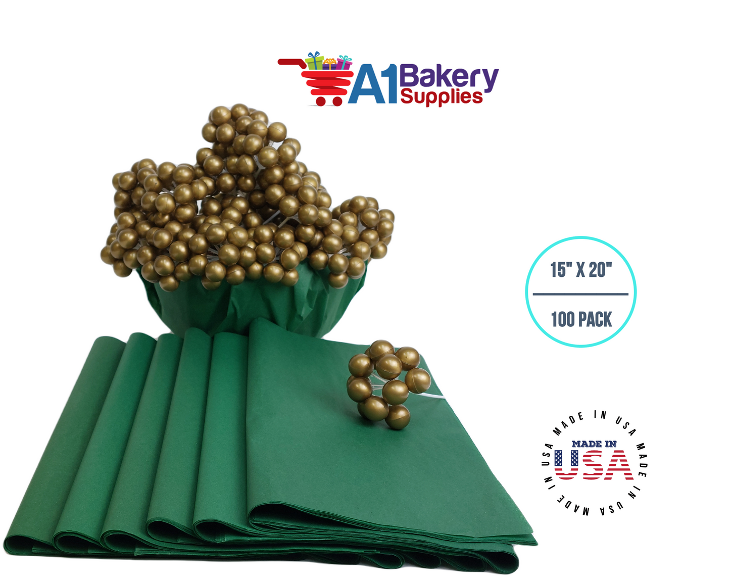 Holiday Green Tissue Paper Squares, Bulk 100 Sheets, Premium Gift Wrap and Art Supplies for Birthdays, Holidays, or Presents by A1BakerySupplies, Large 15 Inch x 20 Inch