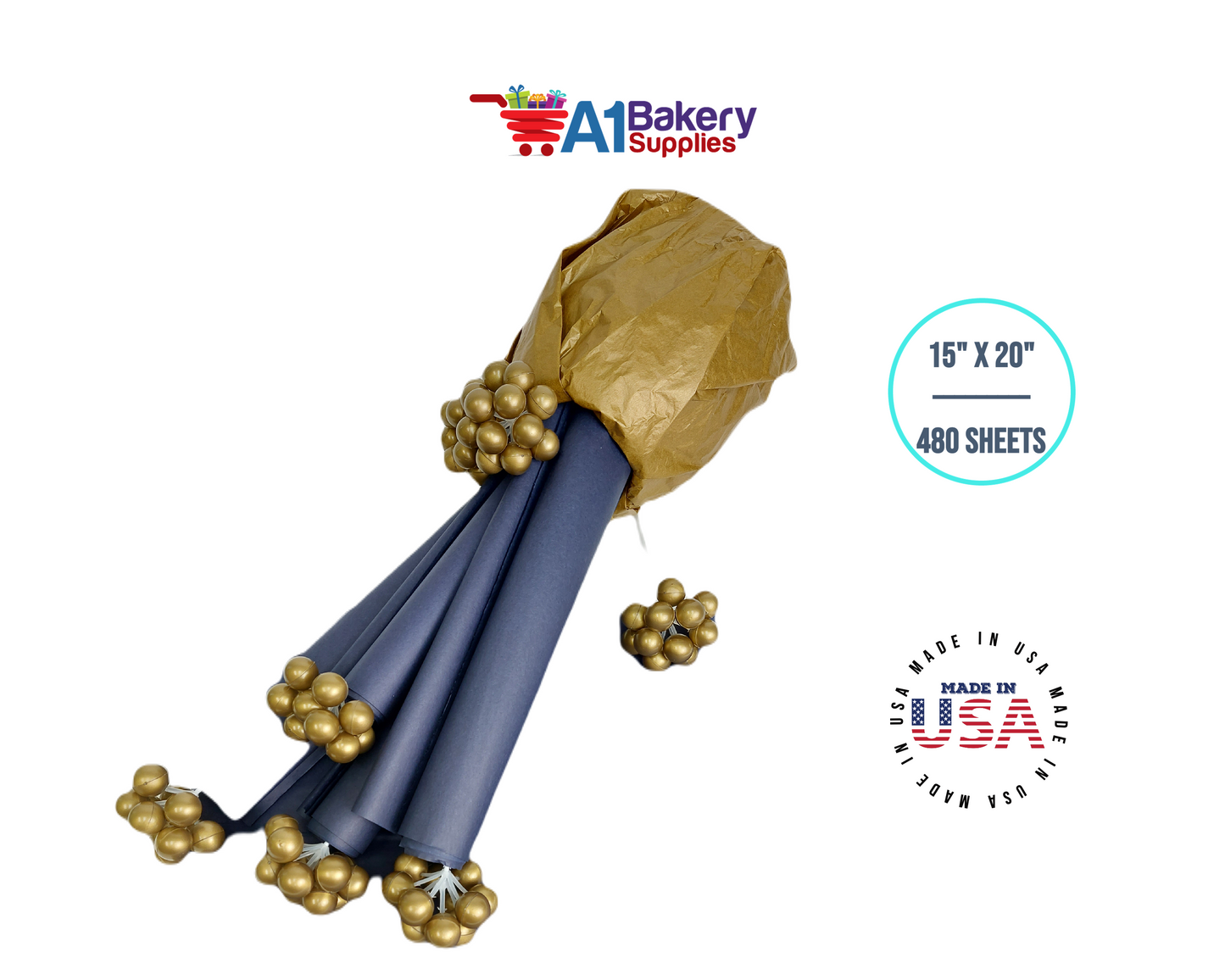 Navy Blue Tissue Paper Squares, Bulk 480 Sheets, Premium Gift Wrap and Art Supplies for Birthdays, Holidays, or Presents by A1BakerySupplies, Large 15 Inch x 20 Inch