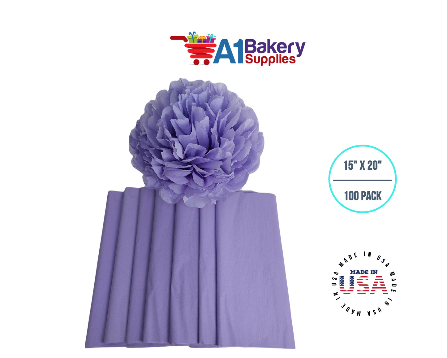 Soft Lavender Tissue Paper Squares Bulk 100 Sheets Premium Gift Wrap and Art Supplies for Birthdays Holidays or Presents by A1 Bakery Supplies Large 15 Inch x 20 Inch