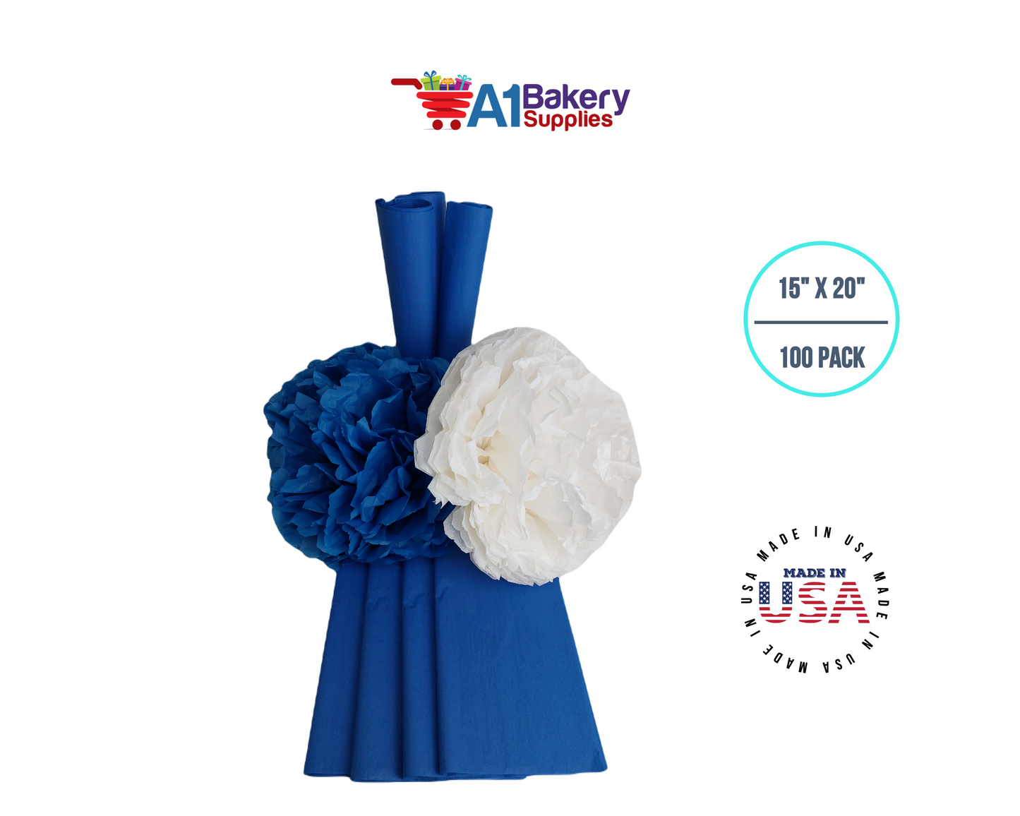 Dark Blue Gift Wrap Tissue Paper - Premium Quality Paper Made in USA 15 Inch x 20 Inch - 100 Sheets