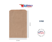 Kraft Brown Flat Paper Merchandise Bags 10 pack by A1 Bakery Supplies (12x15)