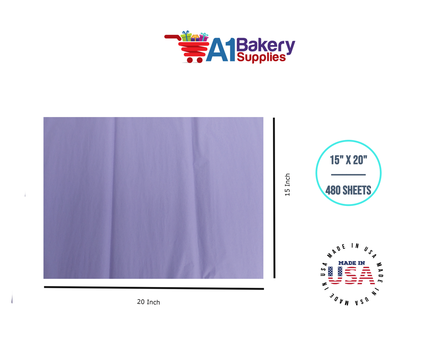 Soft Lavender Tissue Paper Squares, Bulk 480 Sheets, Premium Gift Wrap and Art Supplies for Birthdays, Holidays, or Presents by A1BakerySupplies, Large 15 Inch x 20 Inch