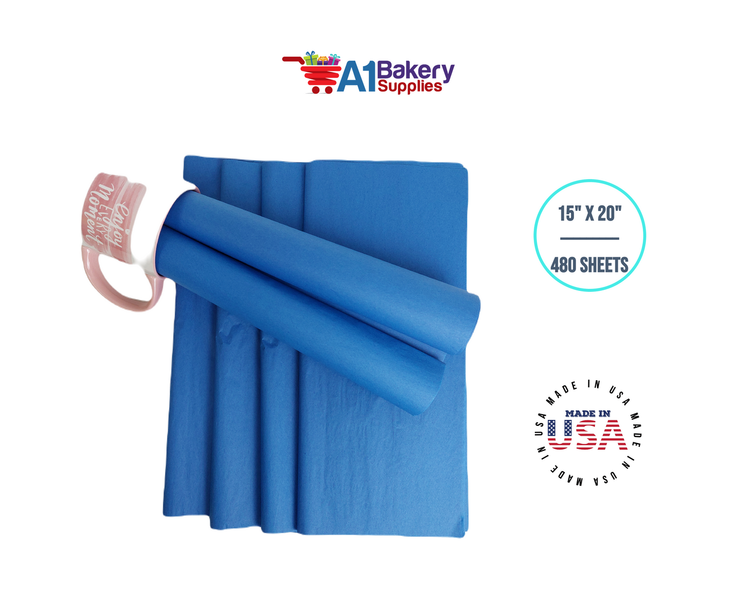 Dark Blue Tissue Paper Squares, Bulk 480 Sheets, Premium Gift Wrap and Art Supplies for Birthdays, Holidays, or Presents by A1BakerySupplies, Large 15 Inch x 20 Inch