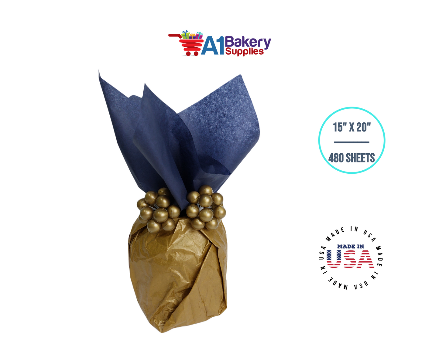 Navy Blue Tissue Paper Squares, Bulk 480 Sheets, Premium Gift Wrap and Art Supplies for Birthdays, Holidays, or Presents by A1BakerySupplies, Large 15 Inch x 20 Inch