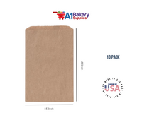 Kraft Brown Flat Paper Merchandise Bags 10 pack by A1 bakery supplies (15x18)